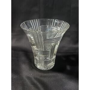Vintage Anchor Hocking Clear Glass Basket Weave Mid Century Vase